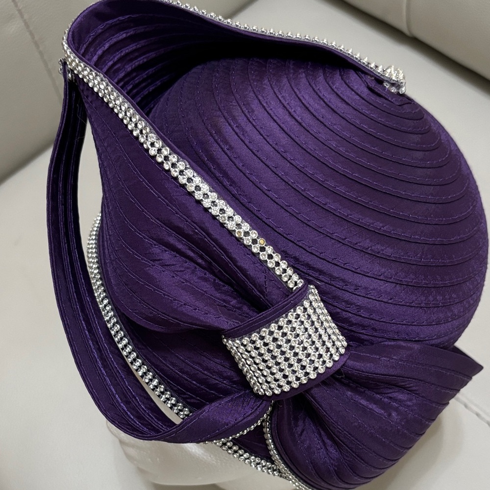 Chic Women's Purple Hat with Silver Detailing - Picture 3 of 4